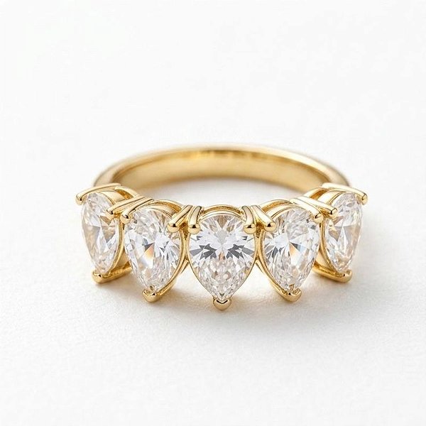 Anel com Pedras Gotas de Zircônia Banho de Ouro 18k e Prata