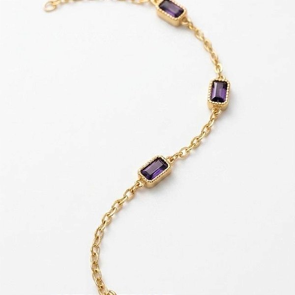 Pulseira Baguetes Retangular LILÁS Ouro 18k