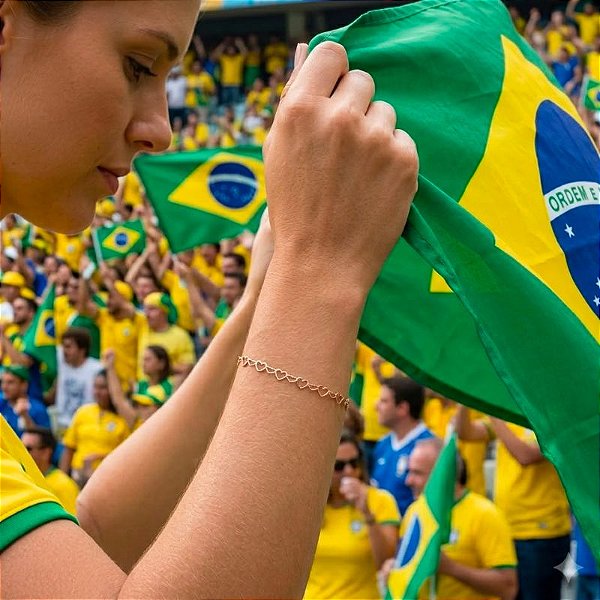 Pulseira Elos de Coração Banhado Ouro 18k