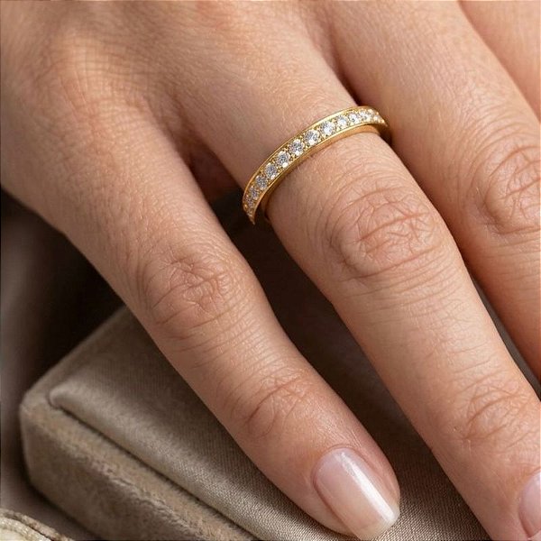 Anel Aparador com Microzirconia Banho Ouro 18k