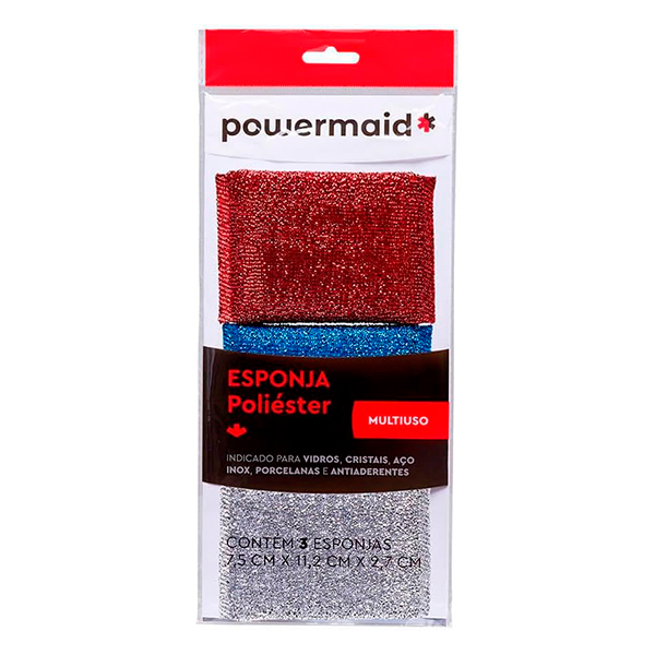 Esponja de Poliéster Multiuso Powermaid Kit c/3un