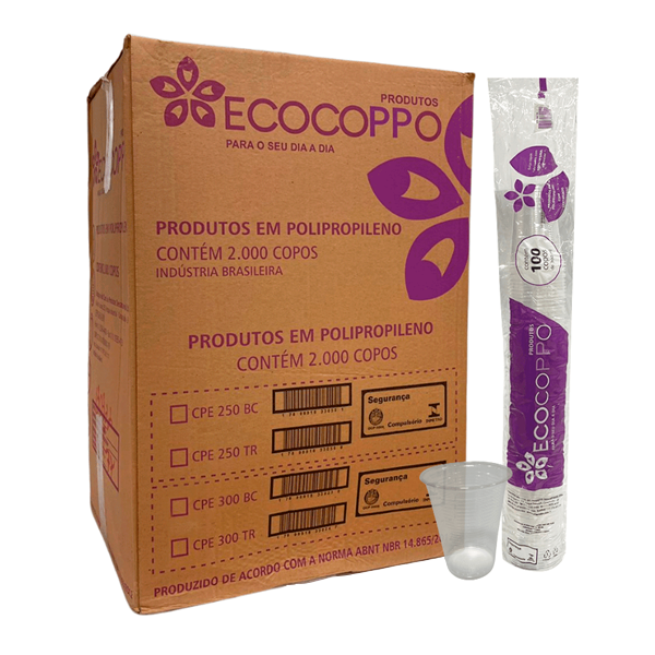 (CAIXA) Copo Descartável Ecocoppo 300ml Transparente c/2.000un