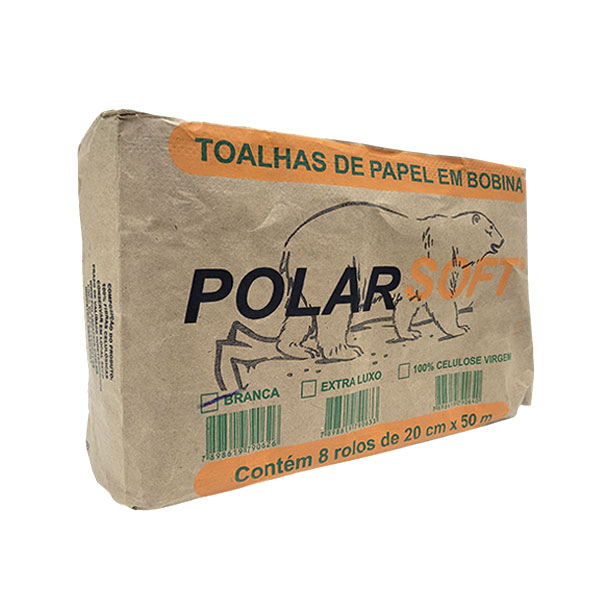 Papel Toalha BOBINA Branca 20cm x 50m Polar Panda c/8 rolos