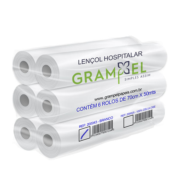 Lençol Hospitalar de Papel 100% CEL 70x50 Grampel c/6 Rolos