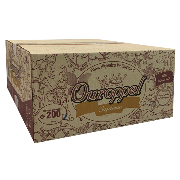 Papel Higiênico Rolão Folha Dupla 100% CEL Ouroppel Supreme c/8 de 200m