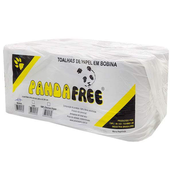 Papel Toalha BOBINA Branca 20cm x 200m Panda c/6 rolos