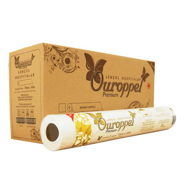 Lençol Hospitalar de Papel 100% CEL 50x50 Ouroppel Premium c/6 Rolos