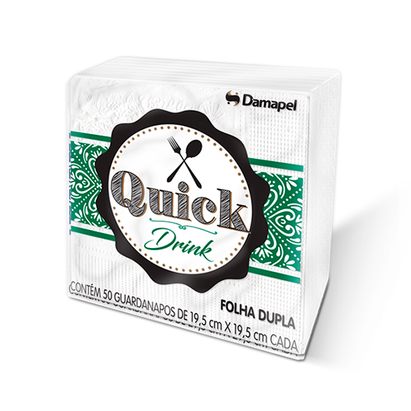 (PACOTE) Papel Guardanapo Folha Dupla Pequeno Quick Drink 50un