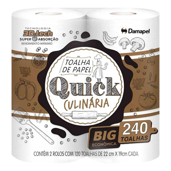 (PACOTE) Papel Toalha Cozinha Quick BIG 240 Folhas c/2 rolos
