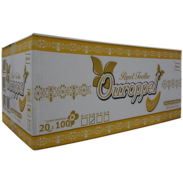 Papel Toalha BOBINA 100% CEL 20cm x 100m Ouroppel Gold c/8 rolos