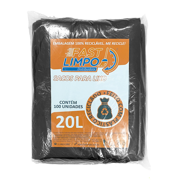 Saco para Lixo Preto 20 litros FASTLIMPO c/100und