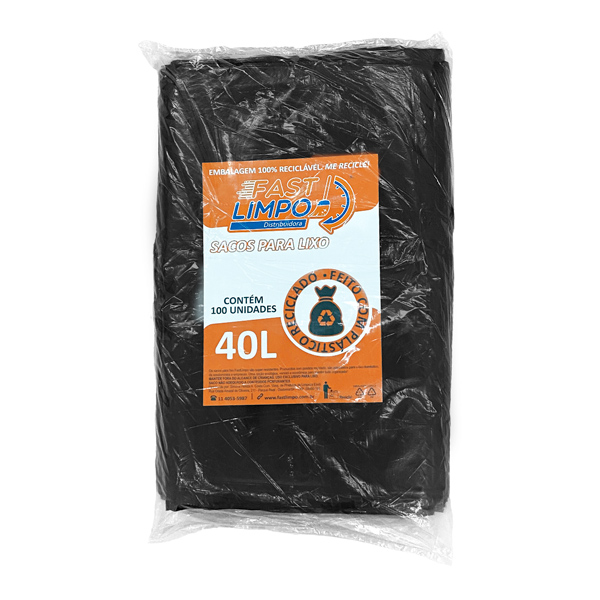 Saco para Lixo Preto 40 litros FASTLIMPO c/100und