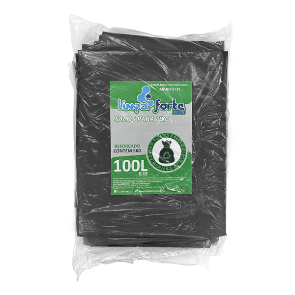 Saco para Lixo Preto 100 litros BL (0,15) REFORÇADO LIMPA FORTE BLUE c/5kg