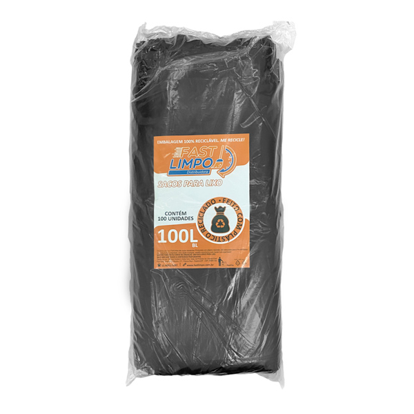Saco para Lixo Preto 100 litros BL FASTLIMPO c/100und