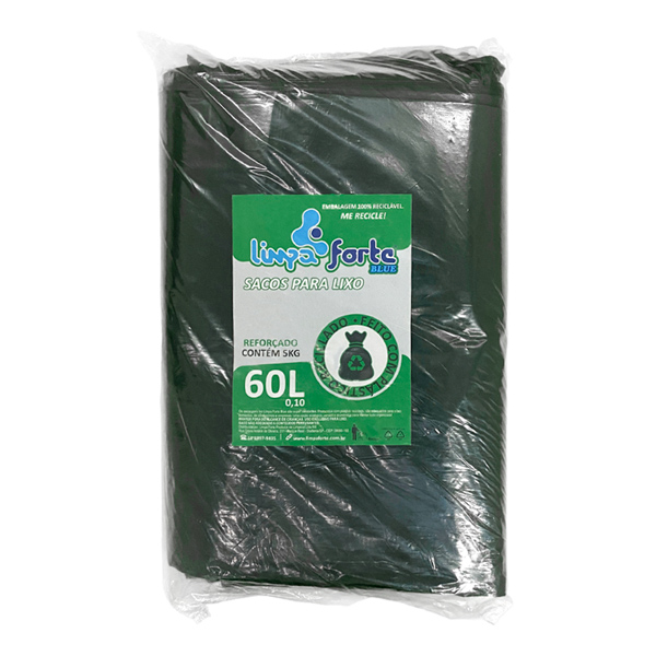 Saco para Lixo Preto 60 litros (0,10) REFORÇADO LIMPA FORTE BLUE c/5kg