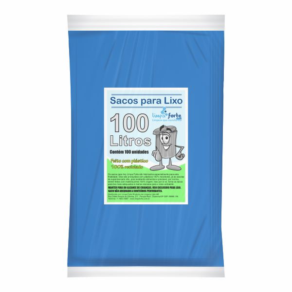 Saco para Lixo Azul 100 Litros (92x100) FORTE 100un