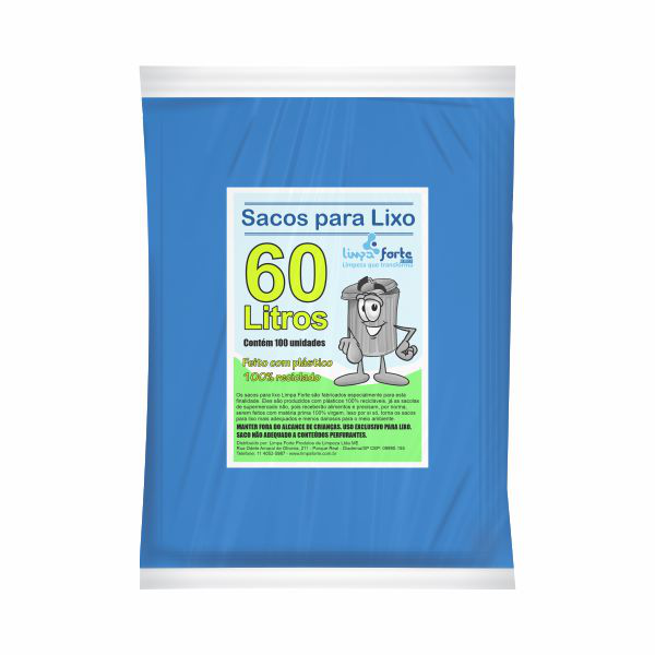 Saco para Lixo Azul 60 Litros FORTE 100un