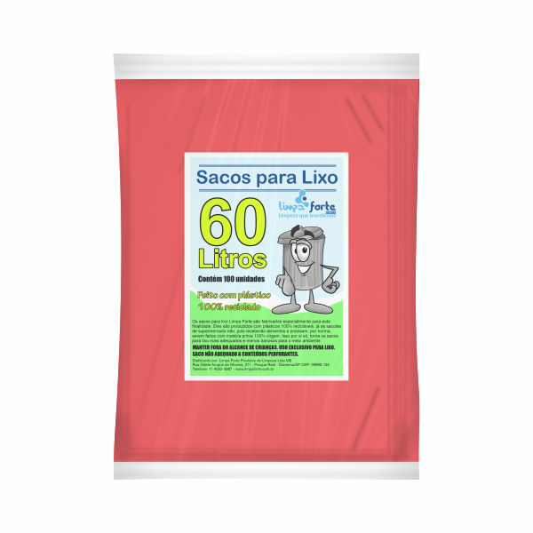 Saco para Lixo Vermelho 60 Litros FORTE 100un