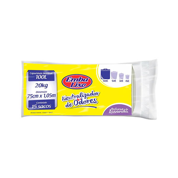 Saco para Lixo Neutralizador de Odores Lavanda 100L c/15un
