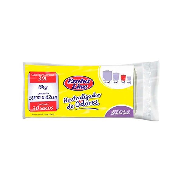 Saco para Lixo Neutralizador de Odores Lavanda 30L c/30un