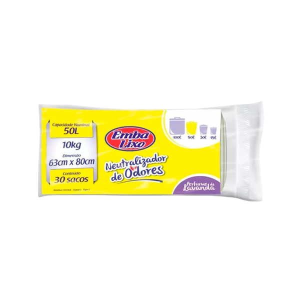 Saco para Lixo Neutralizador de Odores Lavanda 50L c/ 30un