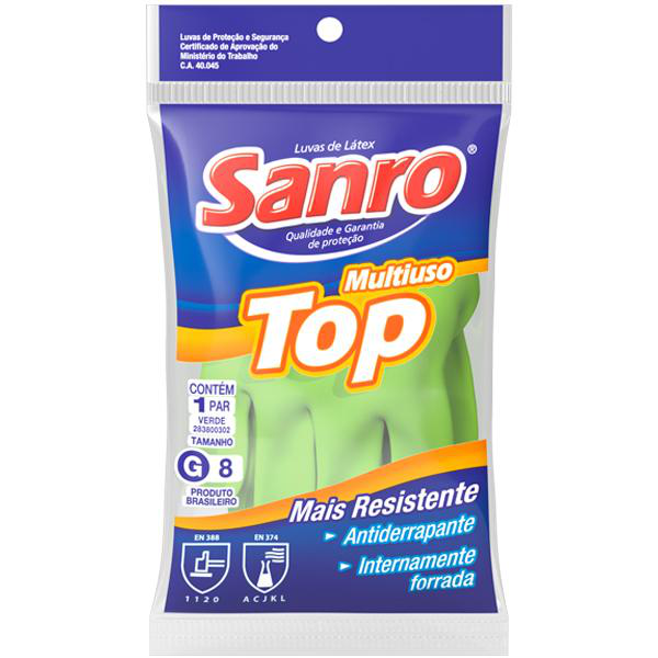 Luva Latex Sanro Top Verde G 1pr