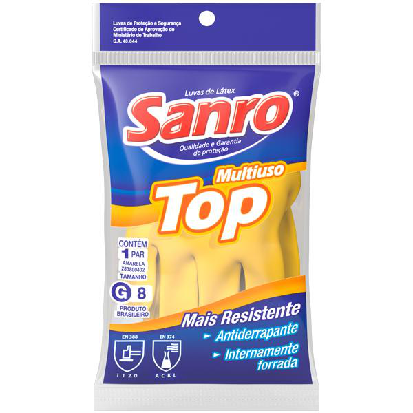 Luva Latex Sanro Top Amarela G 1pr