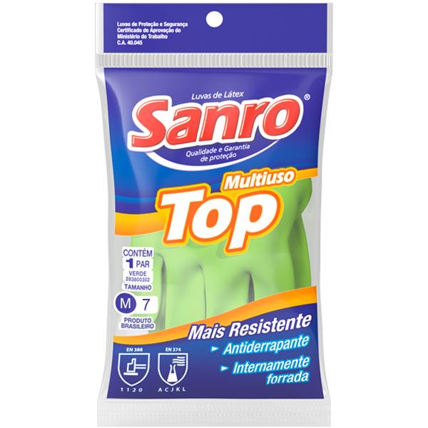 Luva Latex Sanro Top Verde M 1pr