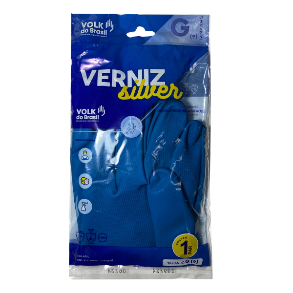 Luva Latex Silver Volk Azul G 1pr