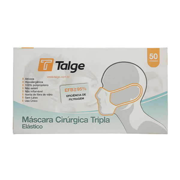 Máscara Descartável Cirúrgica Tripla com Elástico Branca 50un