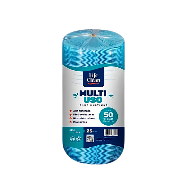 Pano Multiuso LifeClean Azul Rolo 25m