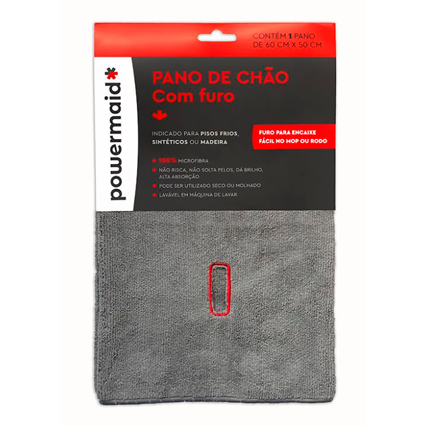 Pano Microfibra para Chão com Furo Powermaid 60x50cm 1un