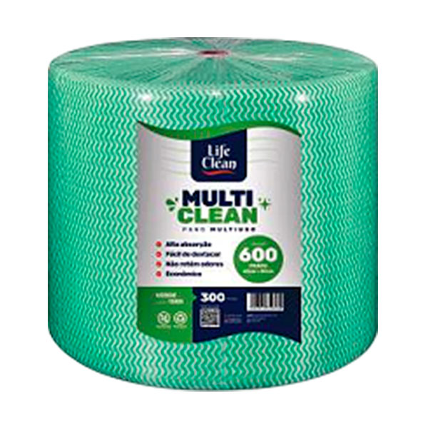 Pano Multiuso LifeClean Verde Premium 28x50cm Rolo 300m