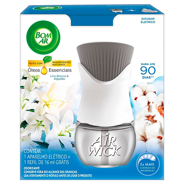Difusor Elétrico Bom Ar Ap+Refil Branco & Algodão 16ml