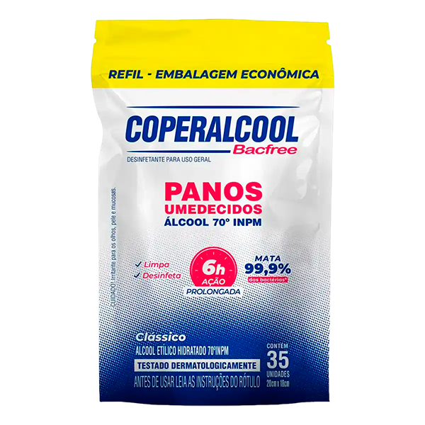 Lenços Umedecidos Coperalcool Bacfree Álcool 70° Refil c/35un