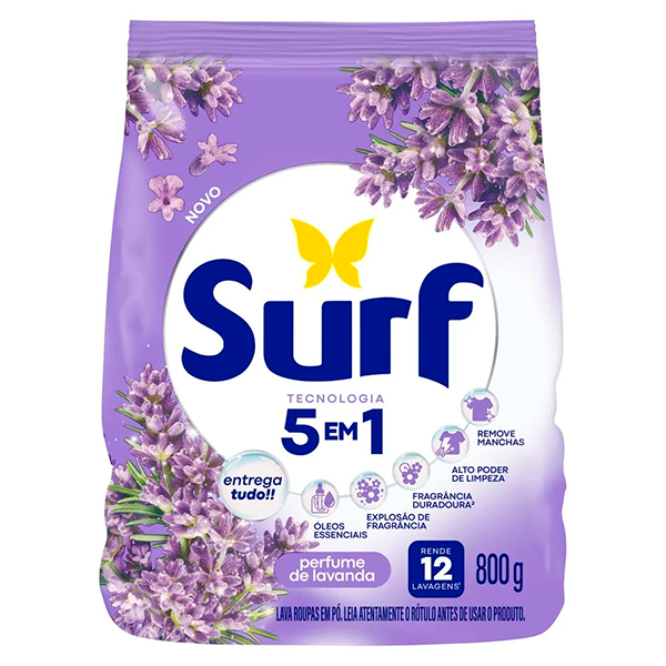 Detergente em Pó Surf 5 em 1 Perfume de Lavanda 800g