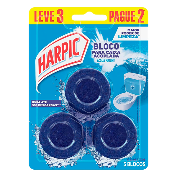 Tablete p/ Caixa Acoplada Harpic Acqua Marine c/ 3un