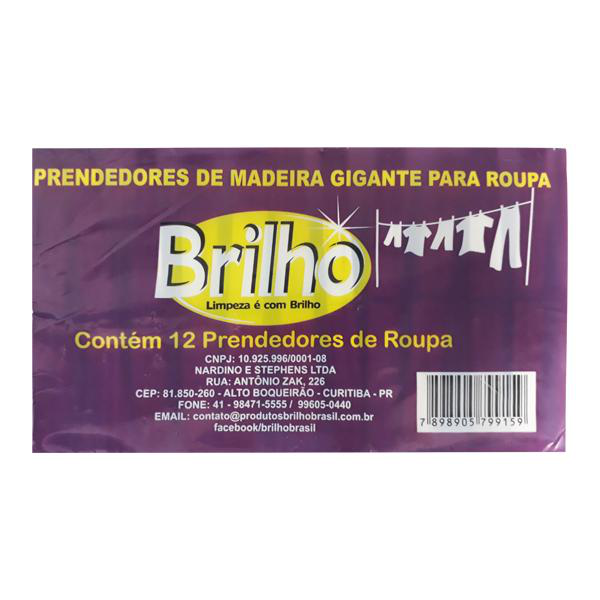 Prendedor de Madeira p/ Roupas Gigante Brilho c/12un
