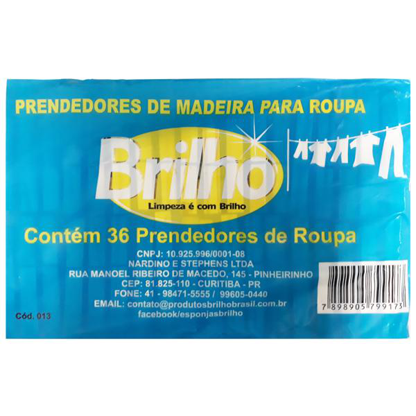 Prendedor de Madeira p/ Roupas Brilho c/36un
