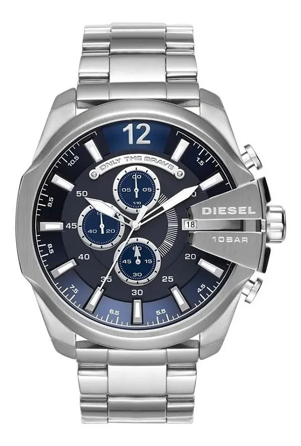Relógio Diesel Mega Chief DZ4417 Masculino Cronógrafo 51mm Aço Inoxidável Mostrador Azul