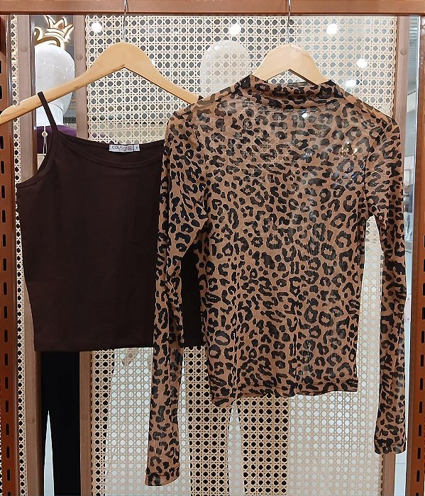 Blusa Transparente Estampa de Onça