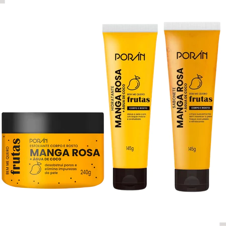Kit Corpo e Rosto Manga Rosa Porán Hidratante Sabonete Esfoliante