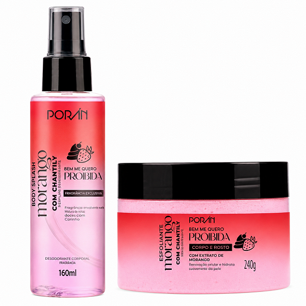 Kit Body Splash e Esfoliante Corporal Morango Com Chantily Porán