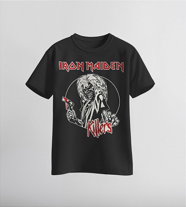 Camiseta da banda Iron Maiden com arte inspirada no álbum Killers