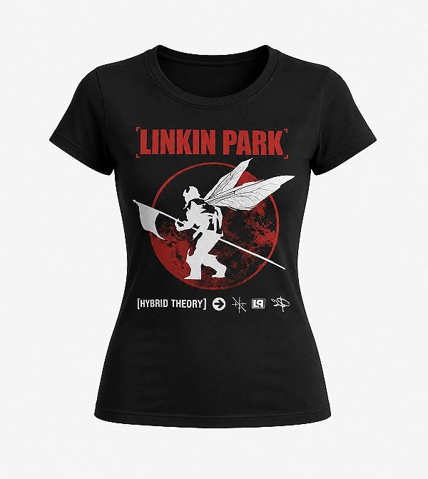 Baby look da banda Linkin Park com arte inspirada no álbum Hybrid Theory