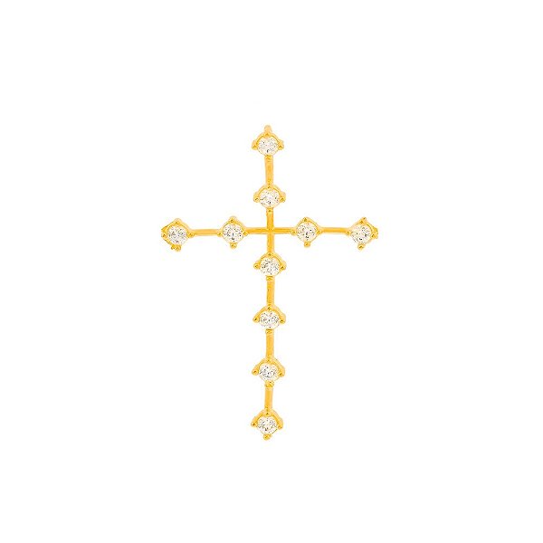 Pingente de cruz ouro 18k pedras palito