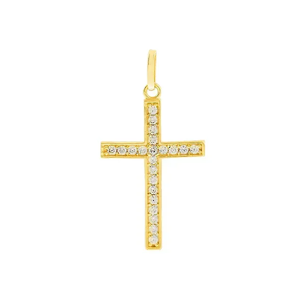Pingente de ouro cruz ouro 18k cravejado pedras