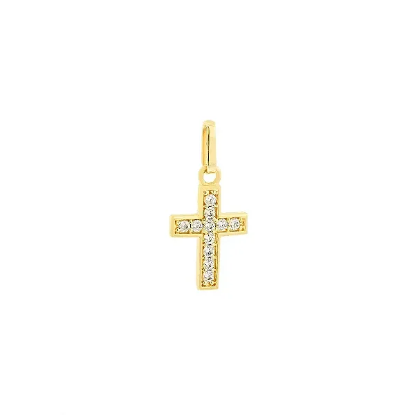 Pingente cruz de ouro 18k cravejada pequena