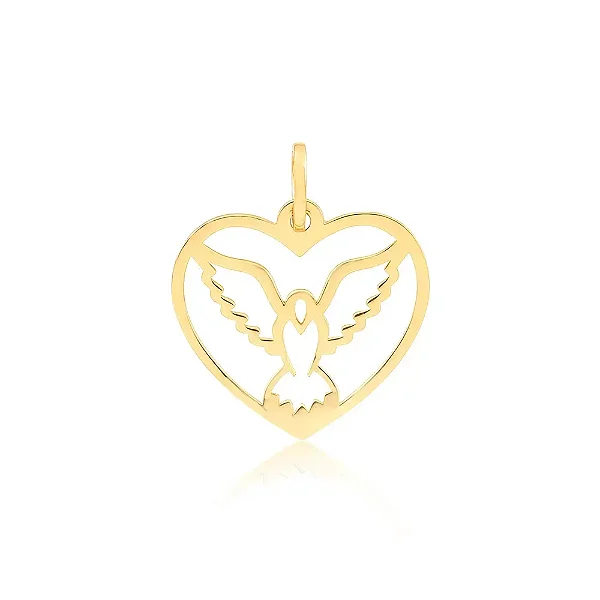 Pingente de ouro 18k coração com Espírito Santo