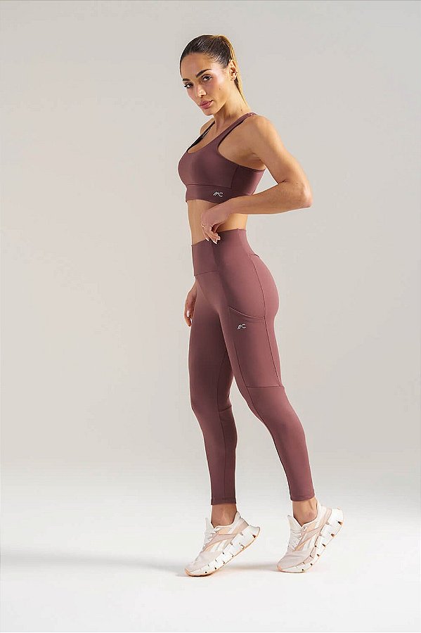 Legging Push Up com Bolsos RA Poliamida Lisa MC Fitness